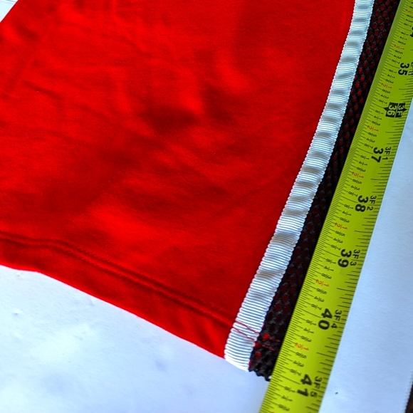 Forever 21 Track Wide Flare Leg Pants L Red Fishnet Stripe Pants Y2K - Picture 9 of 11